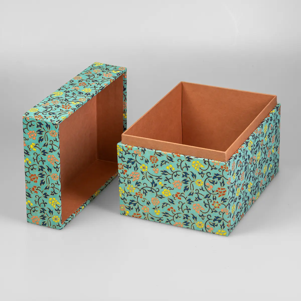 Fotobox / Chiyogami-Blumenranken auf Türkis