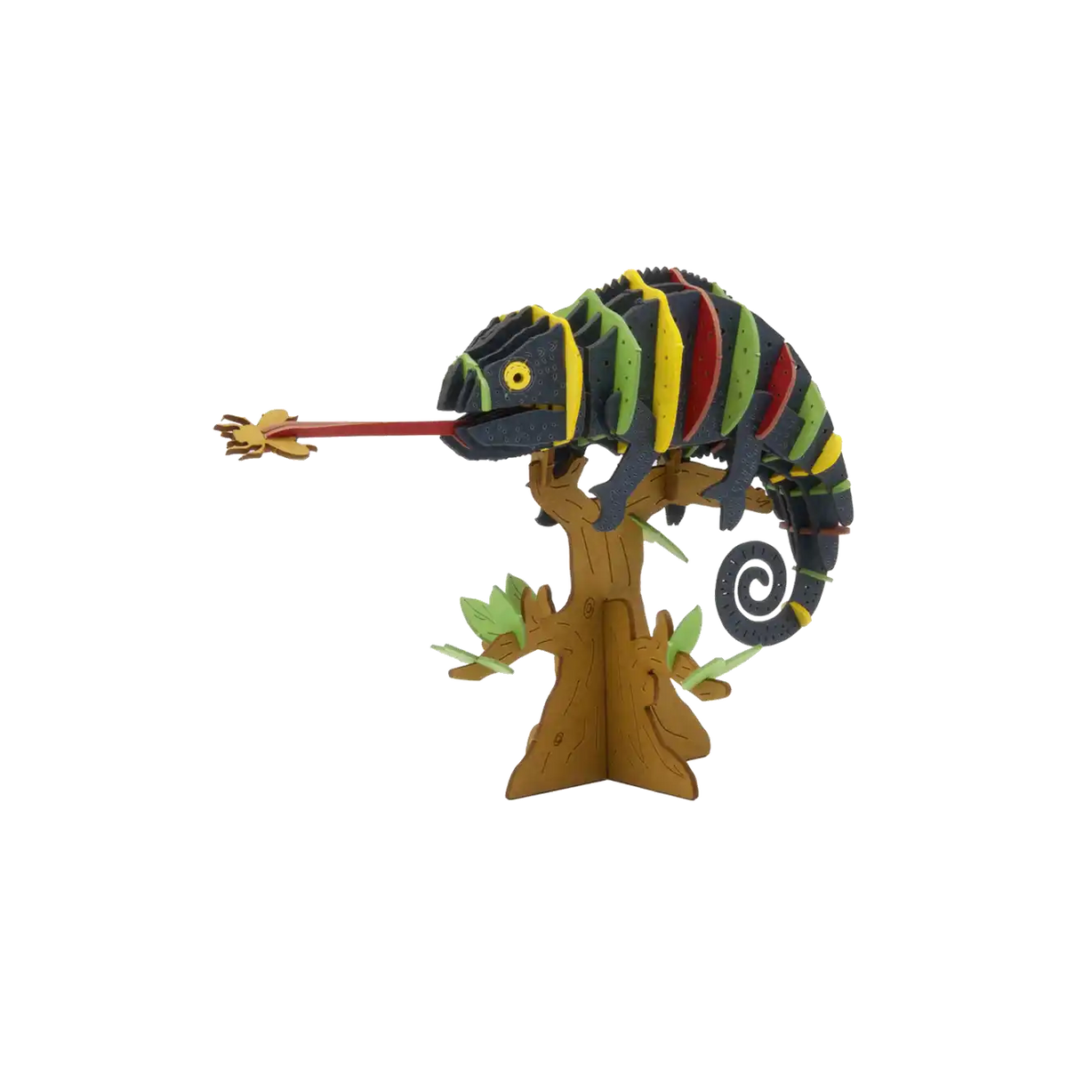 Fridolin-3D-Modell-Chamaeleon-Spezialkarton-gelasert-bunt-Aufgebaut-Produktansicht
