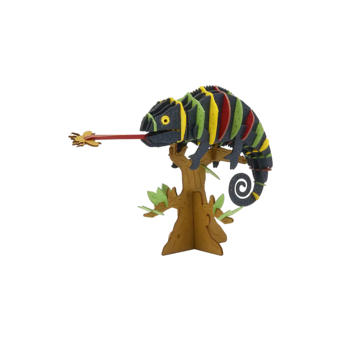 Fridolin-3D-Modell-Chamaeleon-Spezialkarton-gelasert-bunt-Aufgebaut-Produktansicht