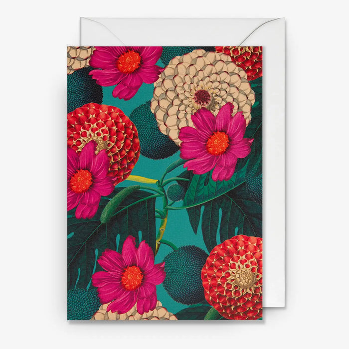 Grusskarte-Botanic-Dahlia-Kew-Gardens-Kollektion-Klappkarte-mit-Umschlag
