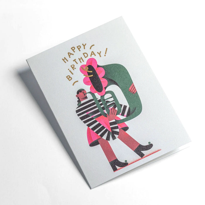 Grusskarte-Klappkarte-A6-Lagom-Grusskarte-TaniaYakunova-Tuba-Girl-Text-Happy-Birthday-Produktansicht-hingelegt