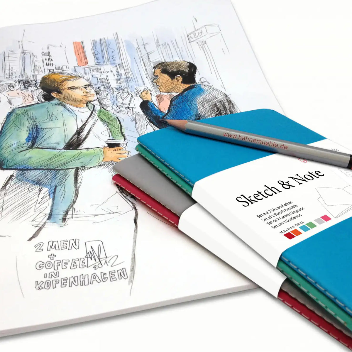 Hahnemuehle-sktech-and-note-a6-2er-Set-SkizzenhefteCover-redBundleund-blue-bundle-Beispielfoto
