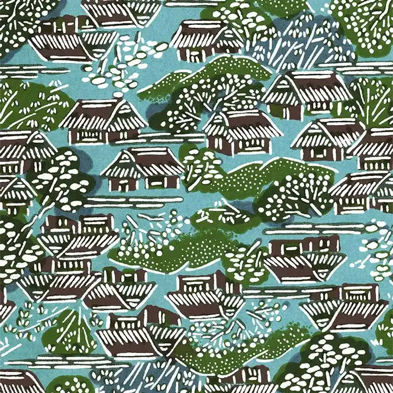 KAtazome-Shi-Bogen-Ausschnitt-Motiv-Dorf-Blau-Braun-Gruen-2