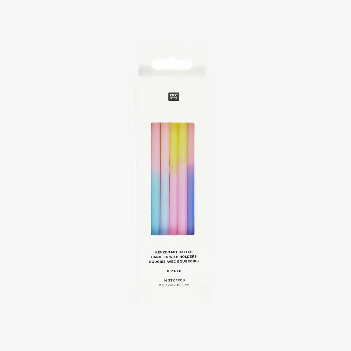 Kerzen-Set-14Stk-Dip-Dye-Blau-Pink-Gelb-O0_7x12_5cm-Produktansicht-in-Verpackung