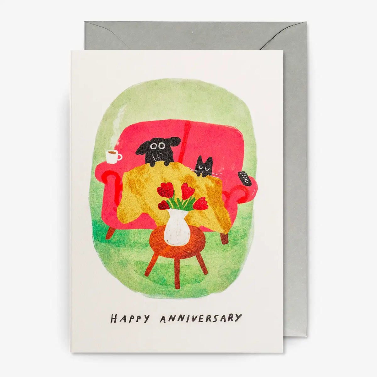 Klappkarte-mit-Umschlag-Format-A6-109x155mm-Designer-John-Bond-Motiv-Cat-_-Dog-Sofa-Anniversary