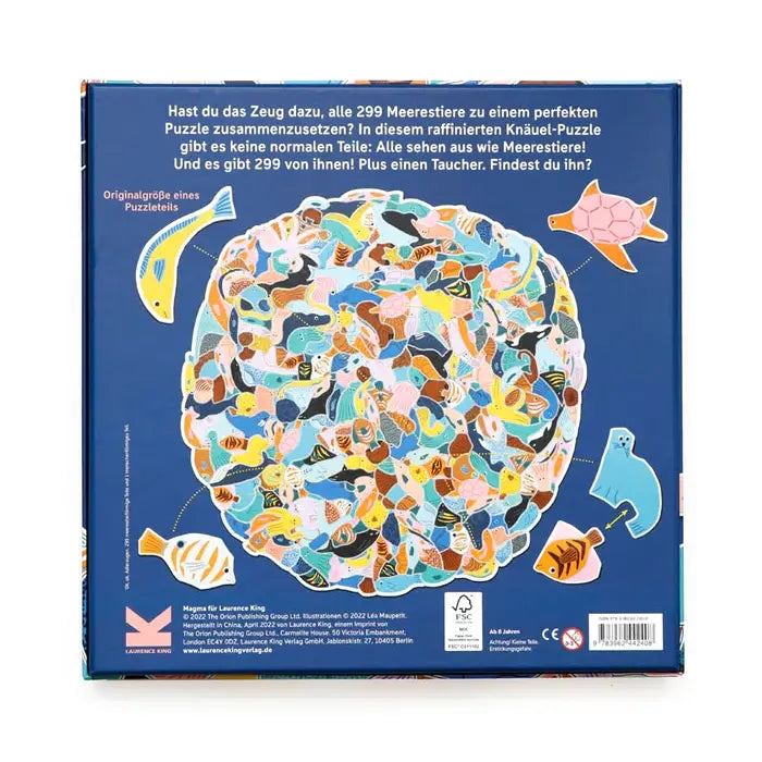 LAurence-King-Verlag-299-Meerestiere-und-1Taucher-Puzzle-box-Verpackung-unten