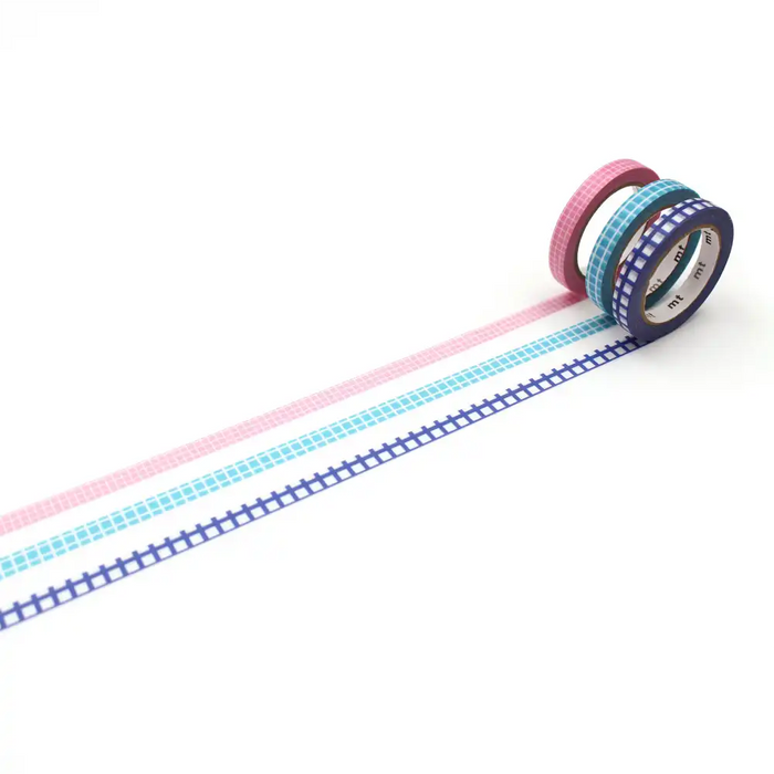 Masking-Tape-MT-Slim-Washi-Tape-3er-Set-grid-Klebeband-abgerollt