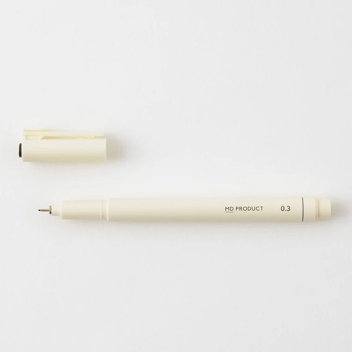 Midori-MD-Drawing-Pen-Fineliner-03mm-schwarz-wasserfest-Stift-geoeffnet-mit-KAppe