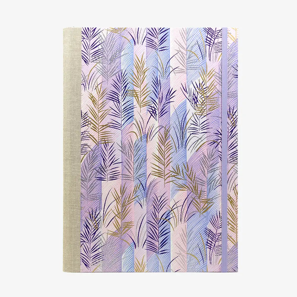 Notizbuch-A4-liniert-160Seiten-Cover-chiyogami-Motiv-Palmenzweige-von-vorn