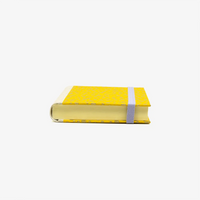 Notizbuch-blanko-9x14cm-224seiten-cover-mit-chiyogami-Motiv-Polka-Dots-gold-auf-gelb-liegend-vorn