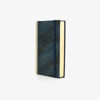 Notizbuch-blanko-9x14cm-224seiten-cover-mit-chiyogami-Motiv-Welle-gold-auf-blau-seitlich-vorn