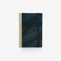 Notizbuch-blanko-9x14cm-224seiten-cover-mit-chiyogami-Motiv-Welle-gold-auf-blau-vorn