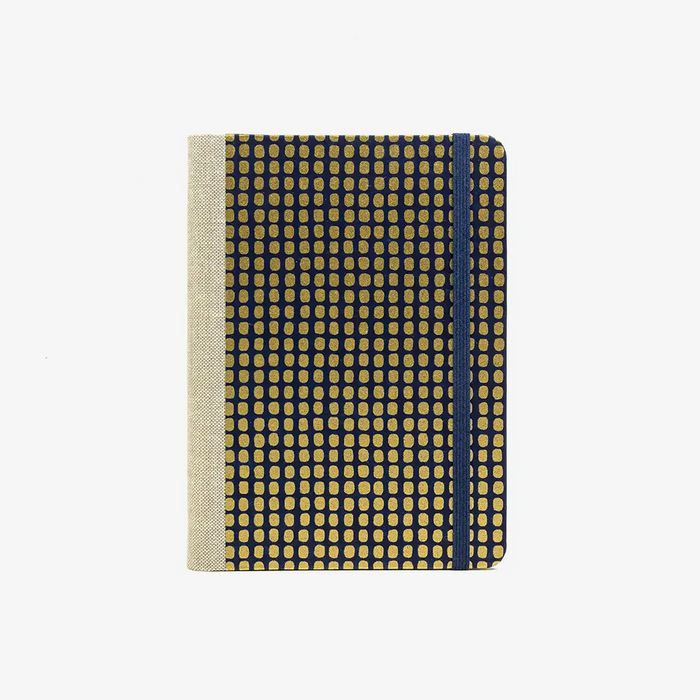 Notizbuch-liniert-12x16.5cm-244seiten-Chiyogami-Motiv-golden-Square-on-blue-cover-von-vorn