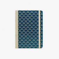 Notizbuch-liniert-12x16.5cm-244seiten-Urushi-Motiv-Dreieckecke-dotted-beige-auf-blau-cover-von-vorn