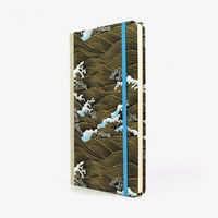 Notizbuch-liniert-13x21cm-Chiyogami-192-Seiten-Motiv-Welle-Gold-auf-schwarz-cover-seitlich-von-Vorn