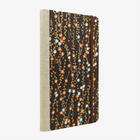 Notizbuch-liniert-13x21cm-Chiyogami-192-Seiten-Motiv-blumenranken-auf-braun-cover-seitlich-von-hinten