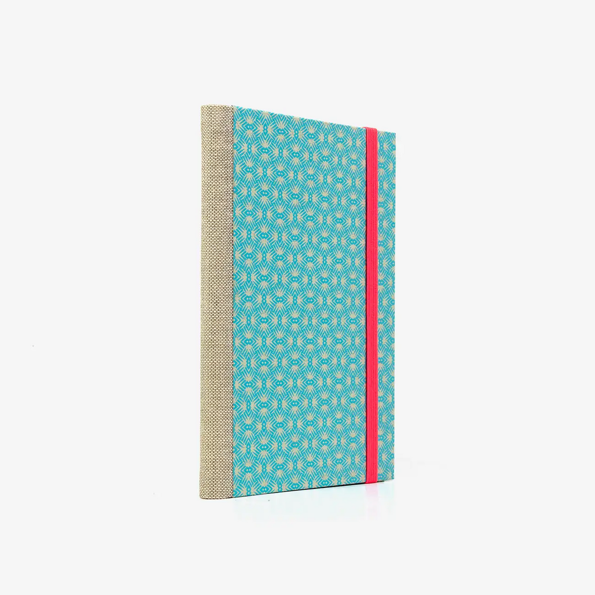 notizbuch-liniert-A6-Blaupause-144seiten-mit-Siebdruckpapier--cover-bezogen-Motiv-Muster-Mint-cover-seitlich-von-hinten