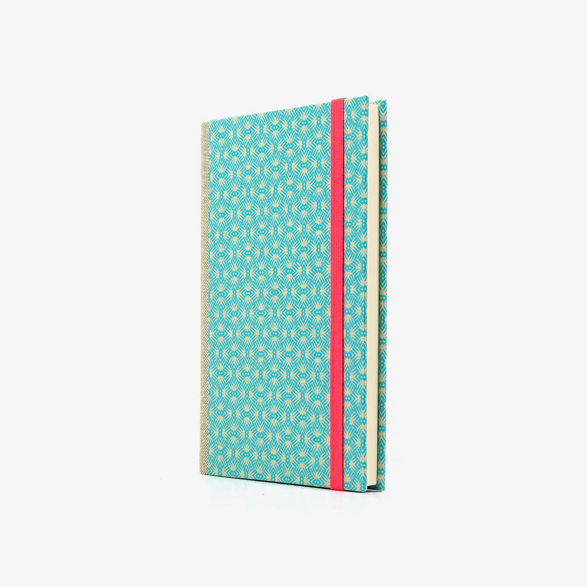 Notizbuch-liniert-A6-Blaupause-144seiten-mit-Siebdruckpapier--cover-bezogen-Motiv-Muster-Mint-cover-seitlich-von-vorn