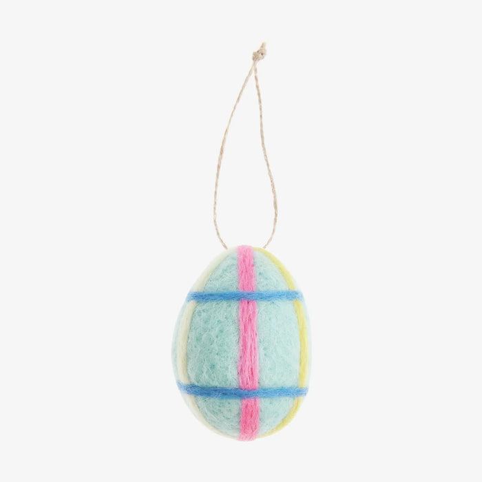 Handgefertigte Hängedekoration / Ostern / Filz-Ei / gestreift Blau / Ø4,5x6cm