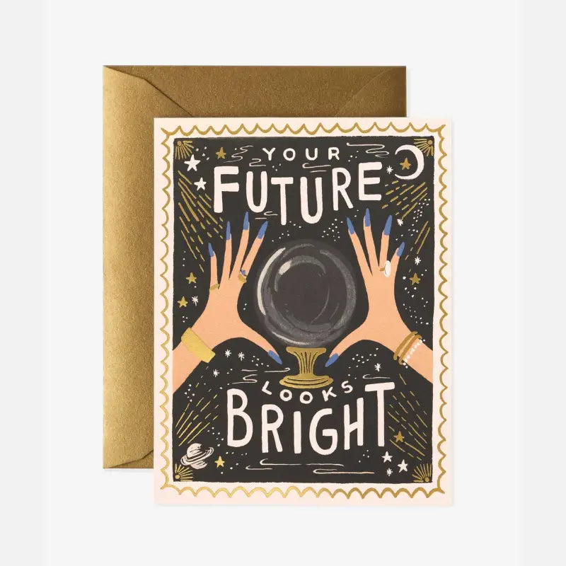 Rifle_-Paper-Glueckwunschkarte-Your-_Future_-Looks_-Bright-KArte-und-goldener-Umschlag