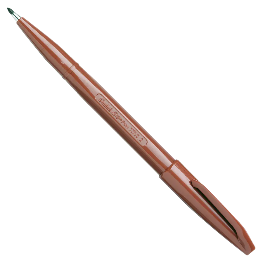 Pentel-Sign-Pen-S520-E-Faserschreiber-Braun-Stift-KAppe-Hinten-aufgesteckt