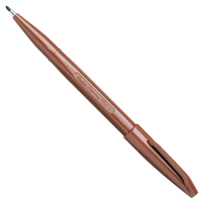 Pentel-Sign-Pen-S520-E-Faserschreiber-Braun-Stift-KAppe-Hinten-aufgesteckt