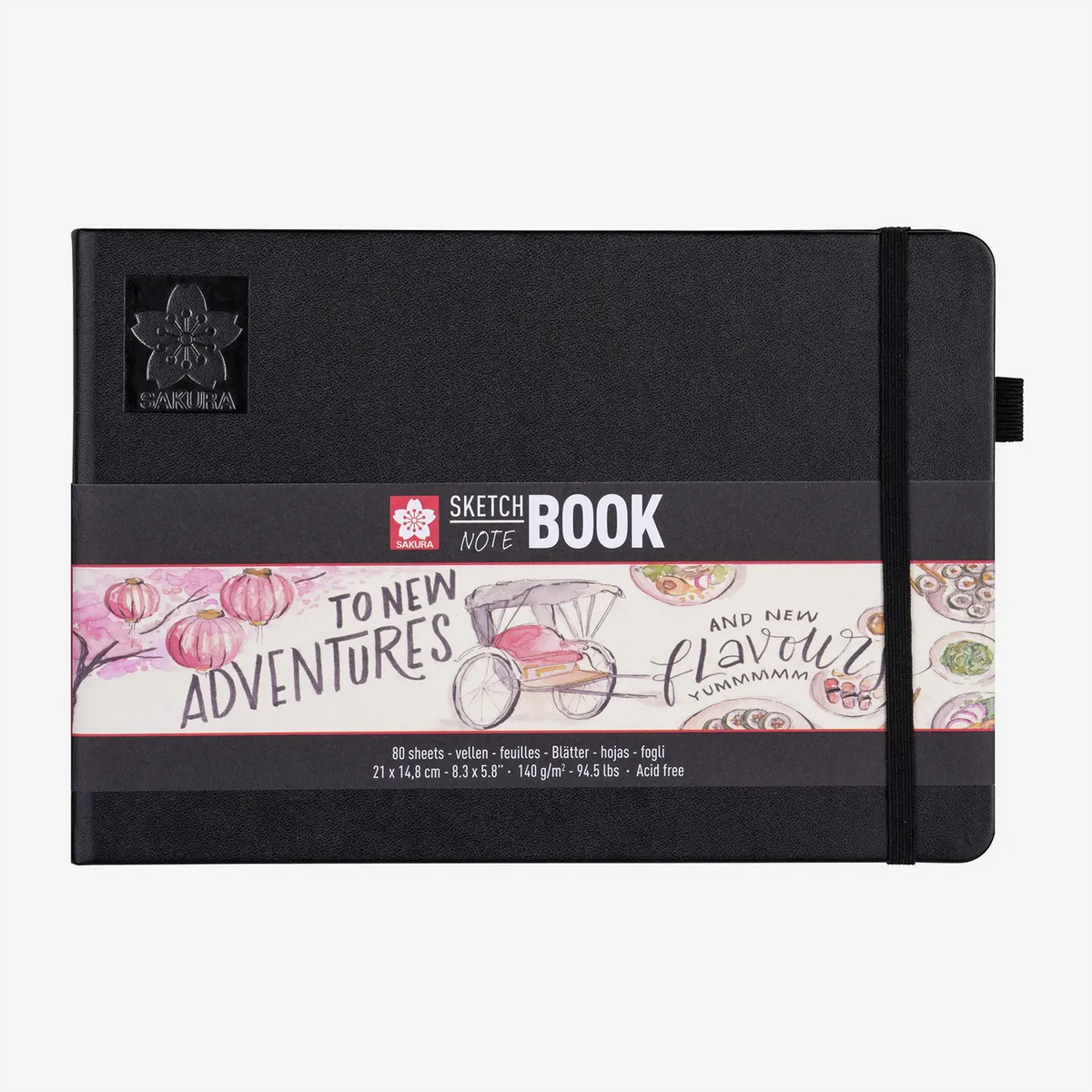 Sakura-Notizbuch-blanko-140g-80Blatt-cover-black-Format-A5quer-Cover-vorn-Produktansicht