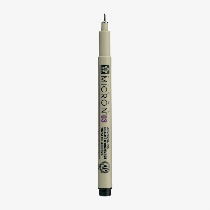 Sakura-Pigma-Micron-03-Fineliner-Schwarz-Stift-offen-Produktansicht