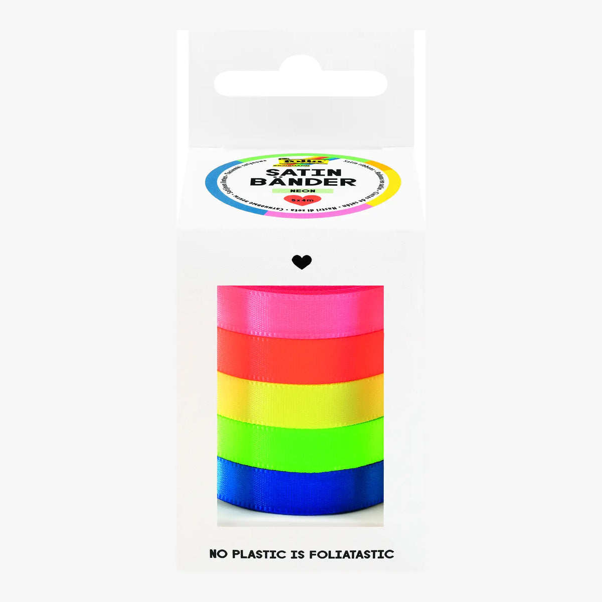 Folia | Geschenkbänder Set | Satinbänder Neon | 5 Farben sortiert | 10mm x 4 Meter