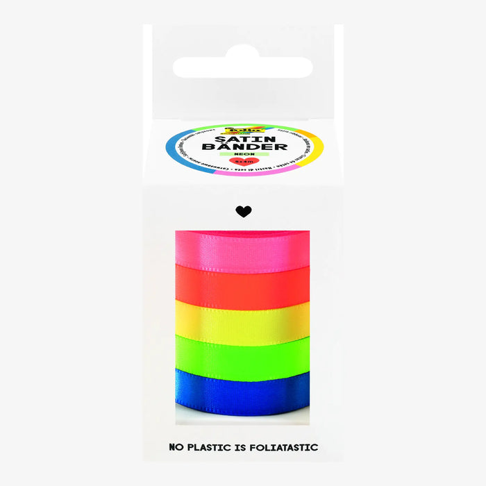 Folia | Geschenkbänder Set | Satinbänder Neon | 5 Farben sortiert | 10mm x 4 Meter