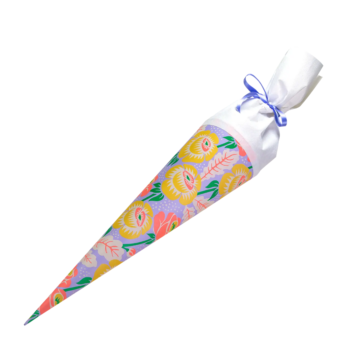 Schultuete-50cm-Blüten-neon-mit-weißer-tülle-und-satinband-1