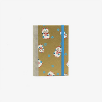 Skizzenbuch-9x14cm-244-Seiten-blanko-Chiyogami-Papier-MotivWinkekatze-Gold-cover-von-vorn