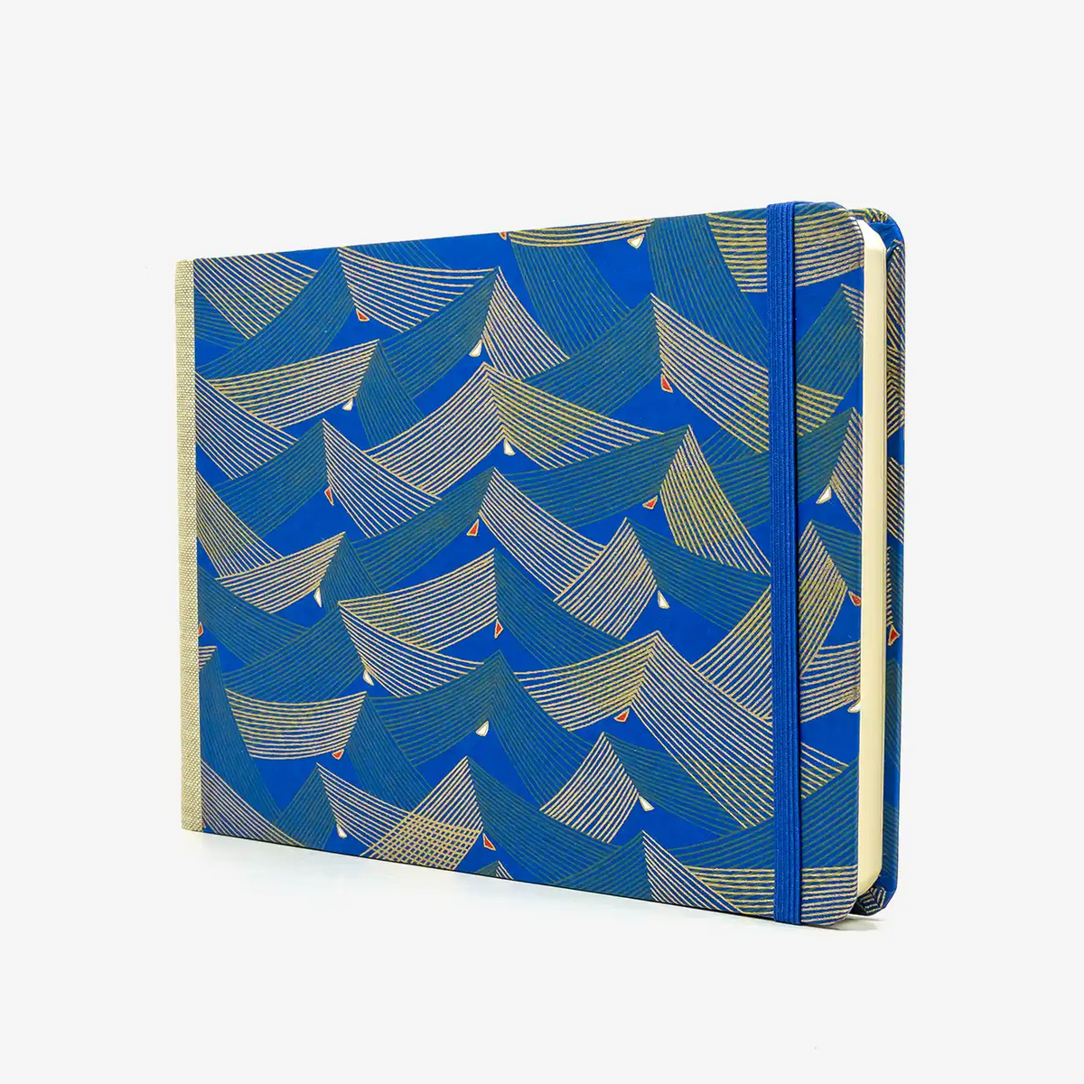 Skizzenbuch-A5-Quer-192seite-Cover-Chiyogami-Motiv-Saitenspiel-blau-seitlich-vorn