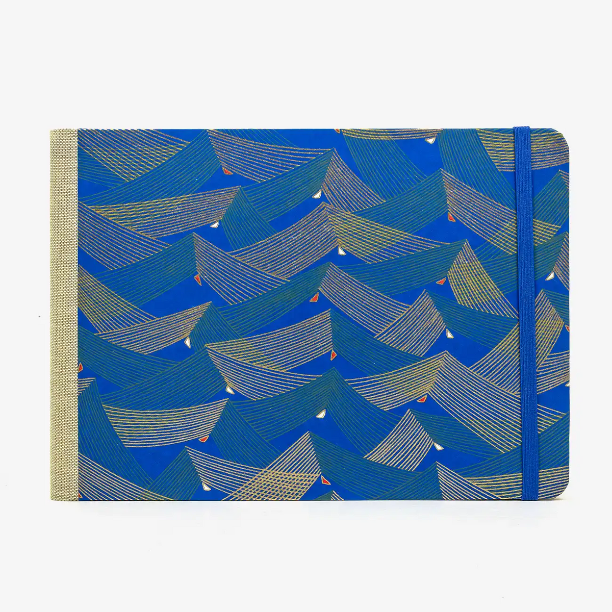 Skizzenbuch-A5-Quer-192seite-Cover-Chiyogami-Motiv-Saitenspiel-blau-vorn