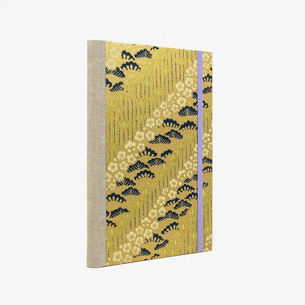 Skizzenbuch-A5-mit-Goldschnitt-cover-chiyogami-Papier-160-Seiten-Motiv-Bambus-gold-seitlich-von-hinten