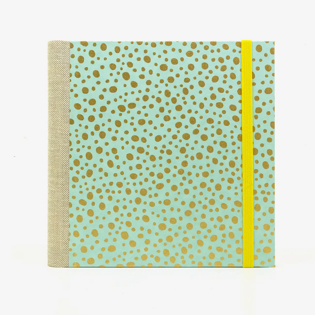 Skizzenbuch-Format-15x15cm-blanko-224seiten-cover-Chiyogami-Motiv-golden-polka-dots-tuerkis-vorn