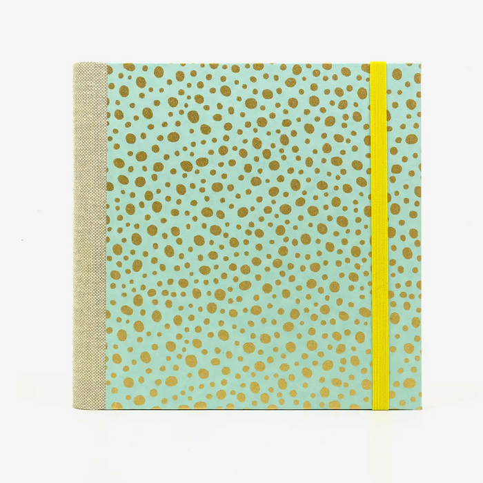 Skizzenbuch-Format-15x15cm-blanko-224seiten-cover-Chiyogami-Motiv-golden-polka-dots-tuerkis-vorn