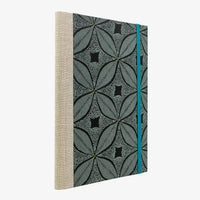 Notizbuch -17x24 - liniert -160 Seiten-Baumwollpapier-Papier - Design:- Blätter geometrisch-Aquamarine- auf- schwarz-cover-seitlich-von-hinten