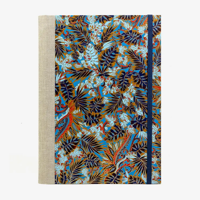 Skizzenbuch-leer-17x24cm-192seiten-cover-mit-Chiyogami-Papier-Motiv-Monstera-Blau