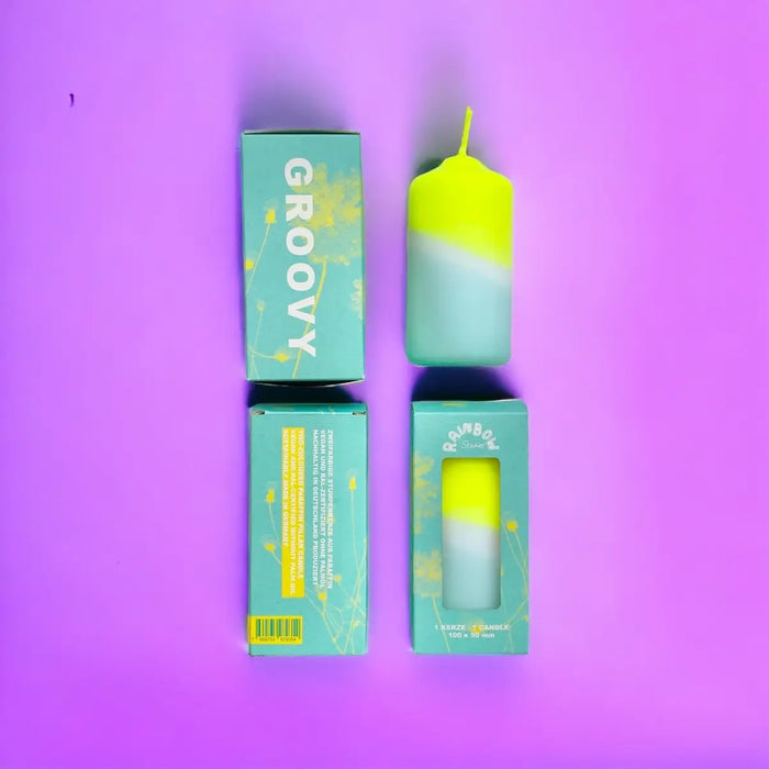Stumpfkerze_Rainbow-Groovy-Höhe-100mm- MAl- Durchmesser-50mm