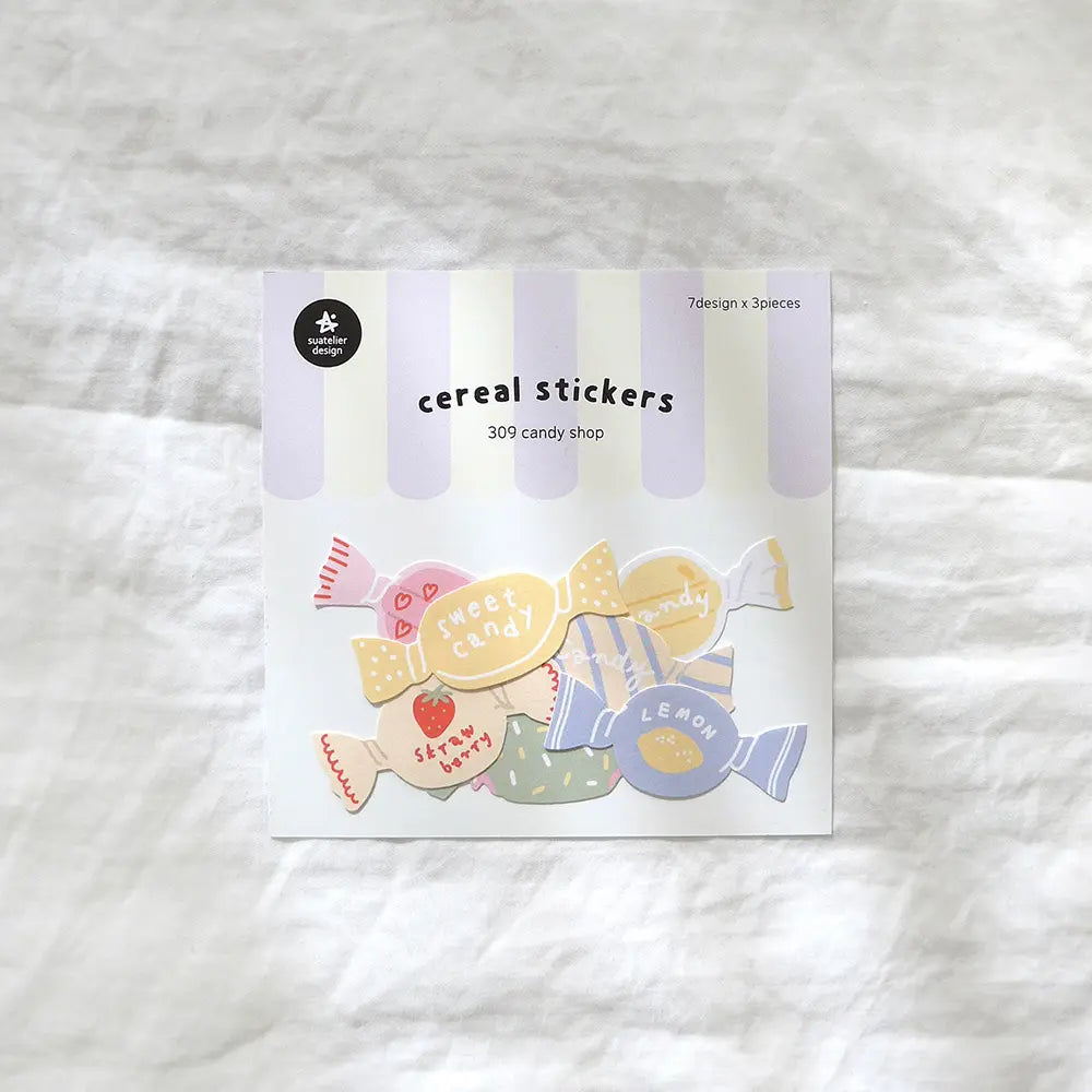 Suatellier-cereal-Sticker-309-candy-shop-Stickerbogen-mit-Sticker-Produktansicht-mit-Verpackung