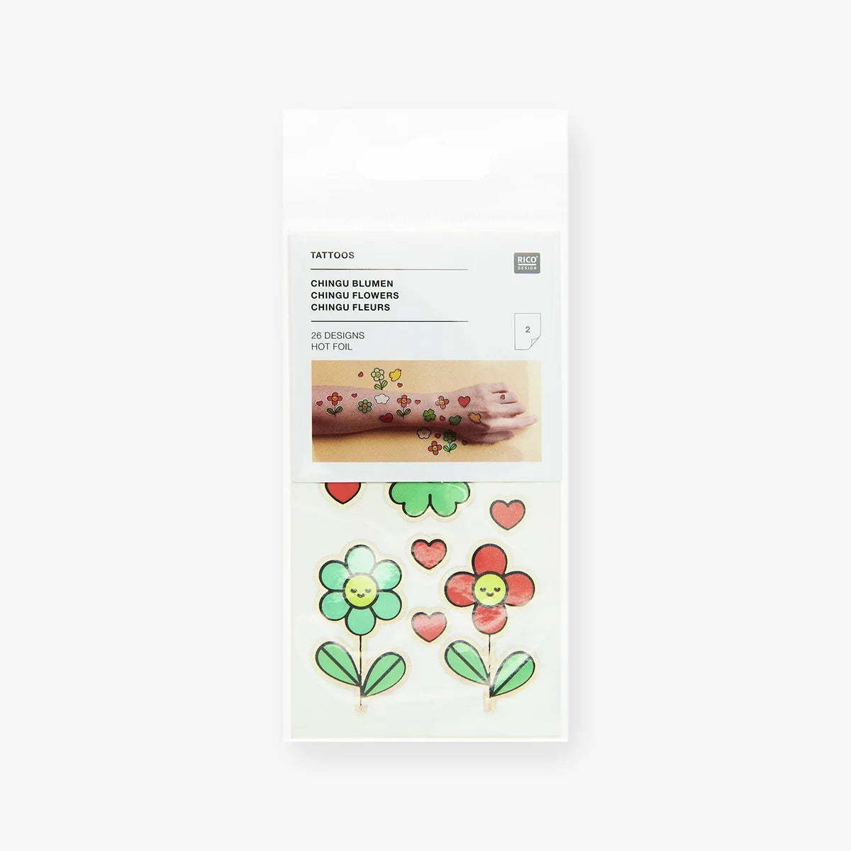 Tattoos-_Rainbow_-Fun-Chingu-_Blumen-_26-teilig-Produktansicht-in-Verpackung