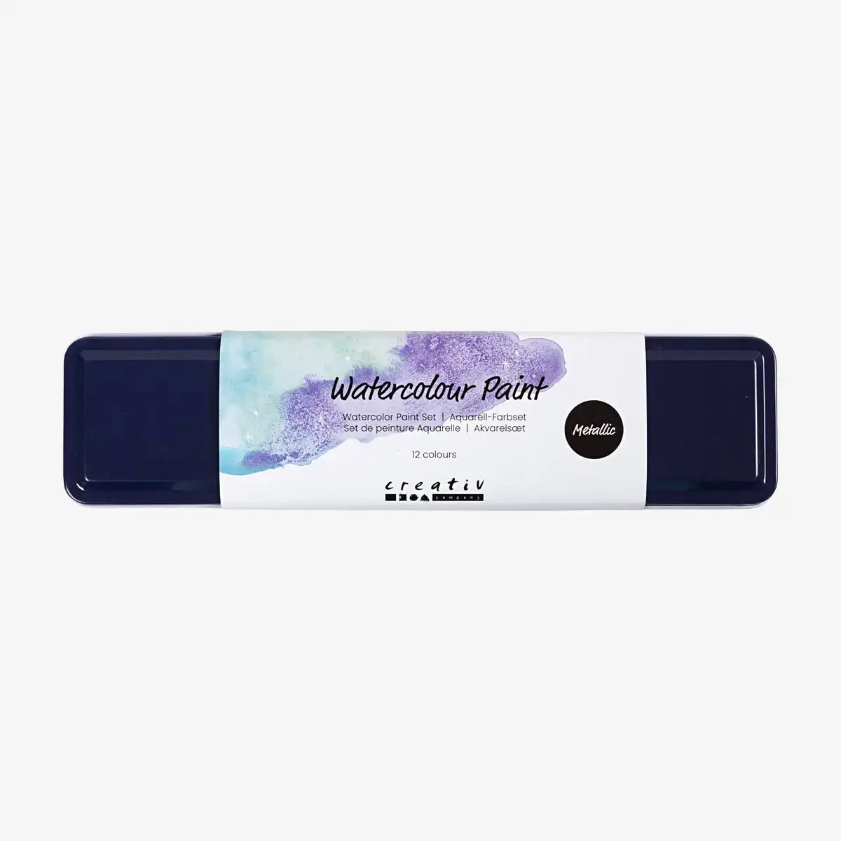 Aquarellfarbenset-Wasserfarbenset-13teilig-in-einer-Metallbox-1-Pinsel-12-Metallicfaren-Farbkasten-mit-Banderolle