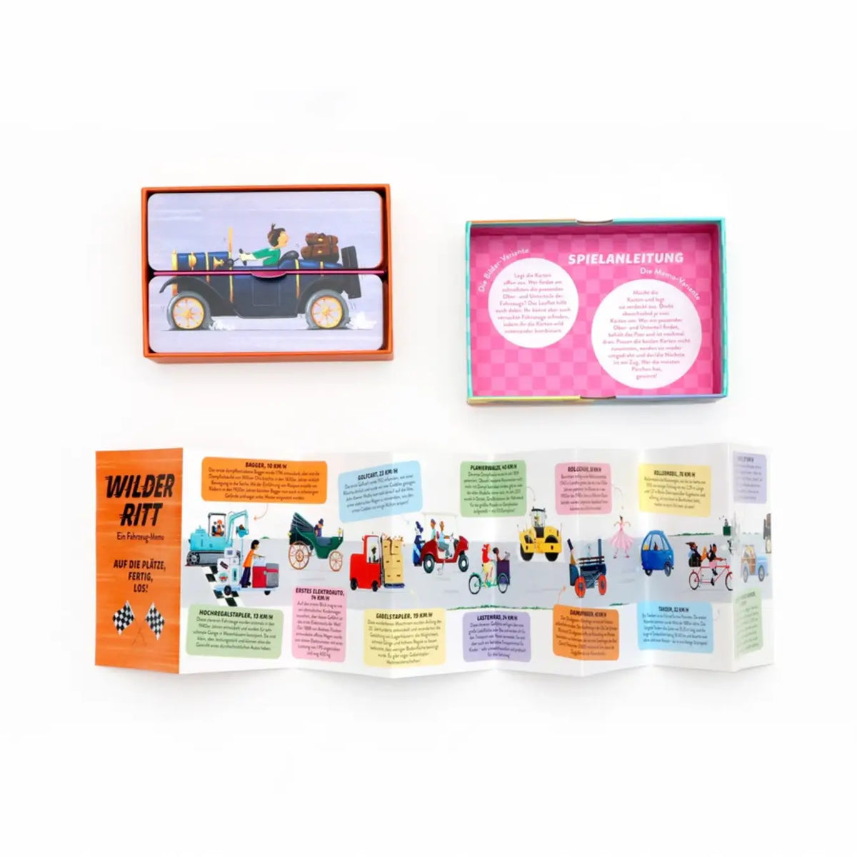 Wilder-Ritt-Ein-Fahrzeug-Memo-Verpackung-Spiel-offen+Inhalt