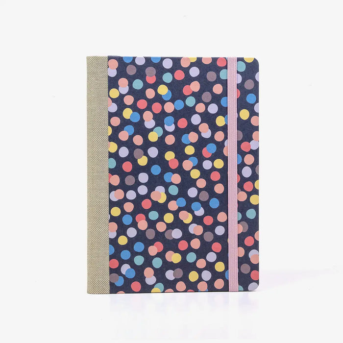 Wochenplaner | Format:12x16,5cm | 2027 | Cover: Offset Papier | Motiv: Polkadots bunt auf anthrazit/schwarz