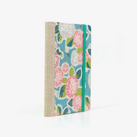 Wochenplaner-A6-design-Chiyogami-Papier-Hortensien-petrol-seitlich-von-hinten
