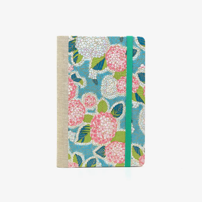 Wochenplaner-A6-design-Chiyogami-Papier-Hortensien-petrol-von-vorn
