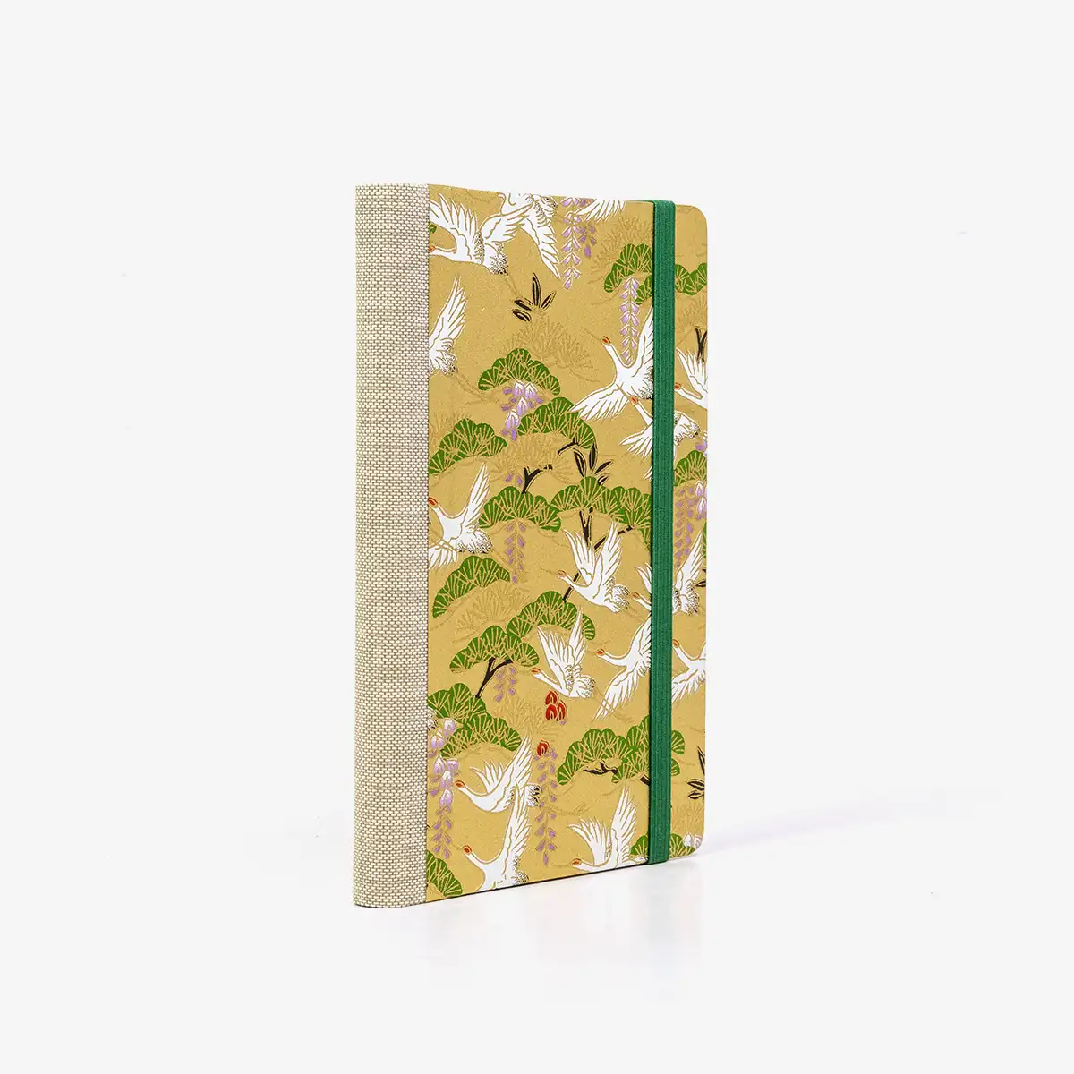 Wochenplaner-A6-design-Chiyogami-Papier-Kraniche-auf-gold-seitlich-von-hinten