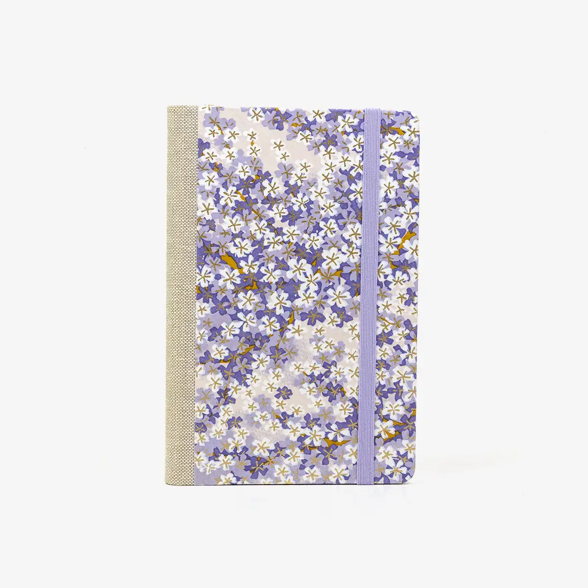 Wochenplaner-A6-design-Chiyogami-Papier-Motiv-Bluettenmeer-flieder-von-vorn