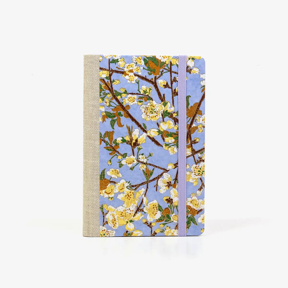 Wochenplaner-A6-design-Chiyogami-Papier-Motiv-Kirschbluete-am-zwieg-auf-hellblau-von-vorn